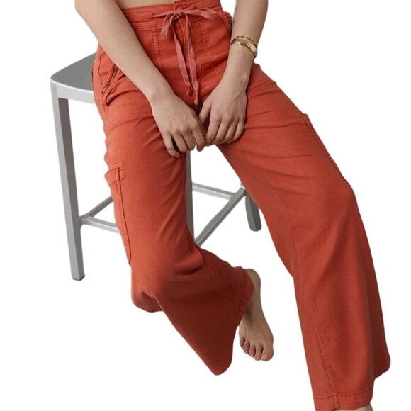 American Eagle 2024 Dreamy Drape Baggy Wide Leg Pants Terracotta Linen Size 18 - Picture 5 of 14